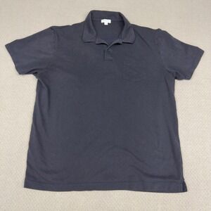 Sunspel Riviera Polo Shirt Mens XXL Navy Blue Pique Cotton Minimalist Casual
